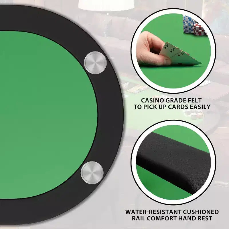 9 Player Foldable Poker Table, Card Board Game Table with Stainless Steel Cup Holders, Casino Grade Felt, Portable Oval Poker Tables