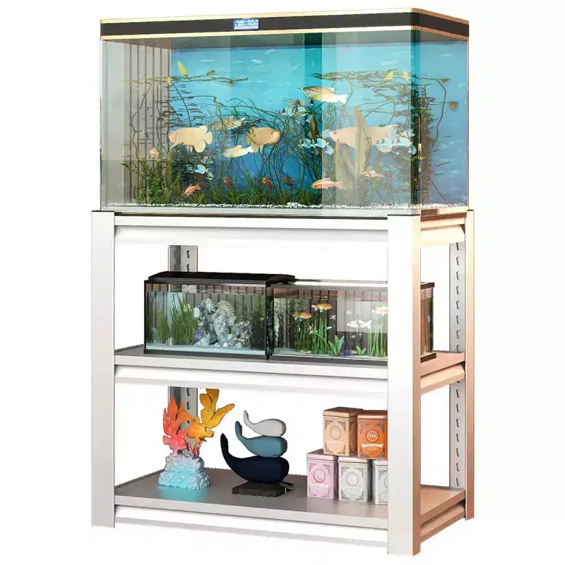 VIYET 31 3-Tier Adjustable Fish Tank Stand - 400lbs Heavy-Duty Metal Aquarium Stand for 20-30 Gallon, Antique White with Floor Pads