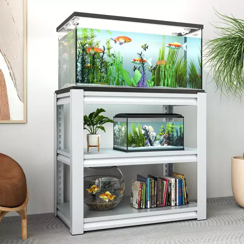 31 3-Tier Adjustable Fish Tank Stand - 400lbs Heavy-Duty Metal Aquarium Stand for 20-30 Gallon, Antique White with Floor Pads