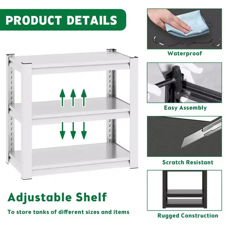 31 3-Tier Adjustable Fish Tank Stand - 400lbs Heavy-Duty Metal Aquarium Stand for 20-30 Gallon, Antique White with Floor Pads