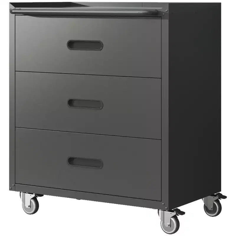 35H 3-Drawer Heavy-Duty Steel Storage Cabinet with Lockable Wheels, 200LBS Capacity for Garage/Office/Home Organizer (Black)