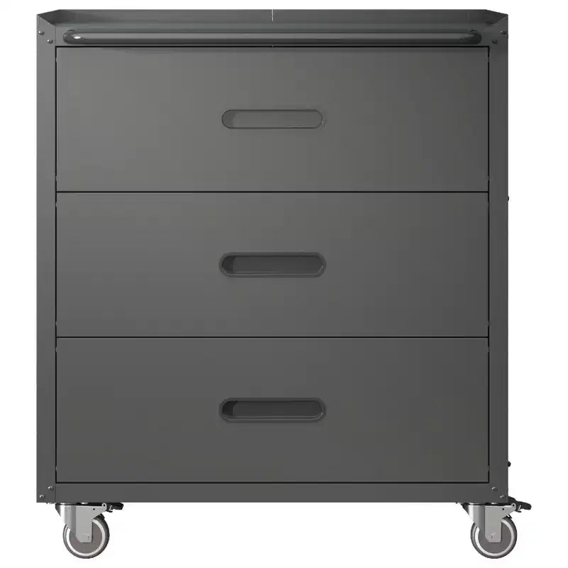35H 3-Drawer Heavy-Duty Steel Storage Cabinet with Lockable Wheels, 200LBS Capacity for Garage/Office/Home Organizer (Black)