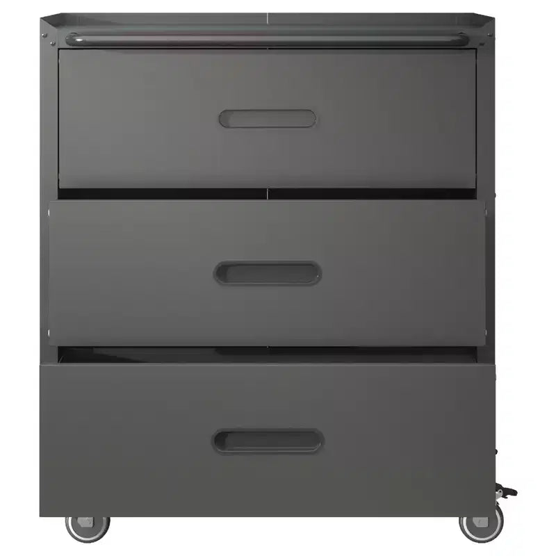 35H 3-Drawer Heavy-Duty Steel Storage Cabinet with Lockable Wheels, 200LBS Capacity for Garage/Office/Home Organizer (Black)