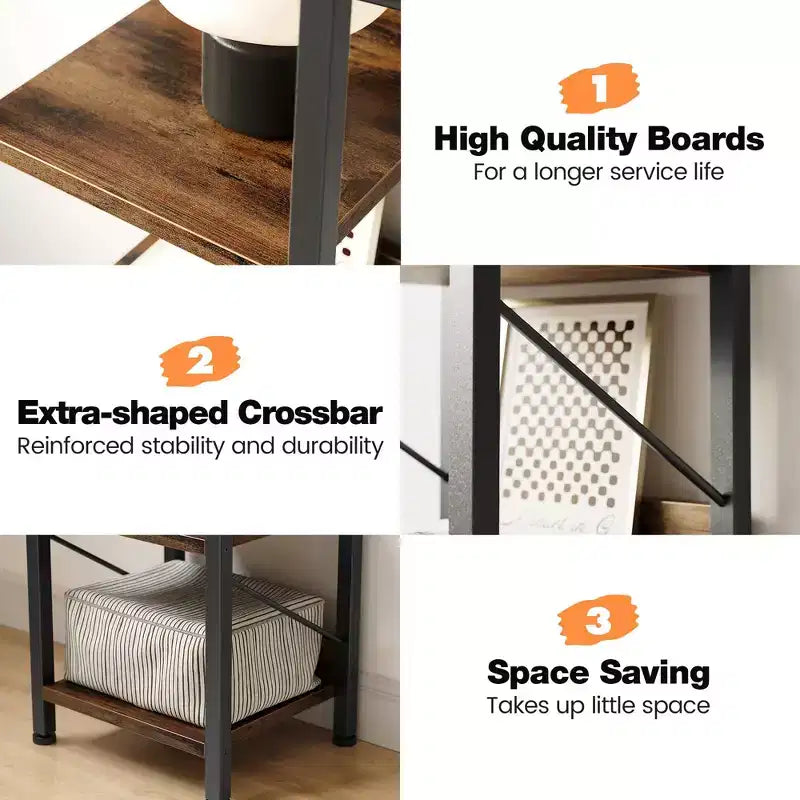 Narrow 6 Tier Bookshelf, Tall Skinny Bookcase Rustic Metal Frame Display Stand for Corner Bedroom Office