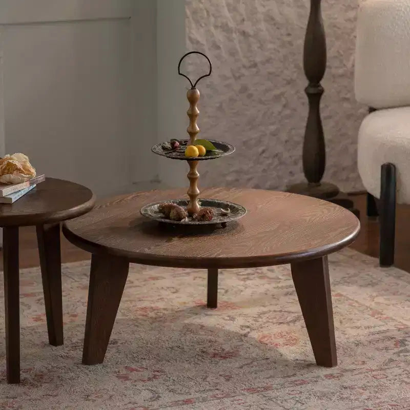 Maxax 31.4 Round Wooden Coffee Table, 3-Tapered Leg Mid-Century Coffee Table for Boho/Farmhouse/Modern Spaces