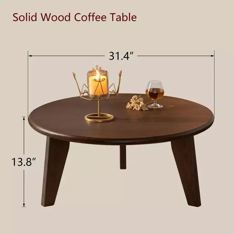 Maxax 31.4 Round Wooden Coffee Table, 3-Tapered Leg Mid-Century Coffee Table for Boho/Farmhouse/Modern Spaces