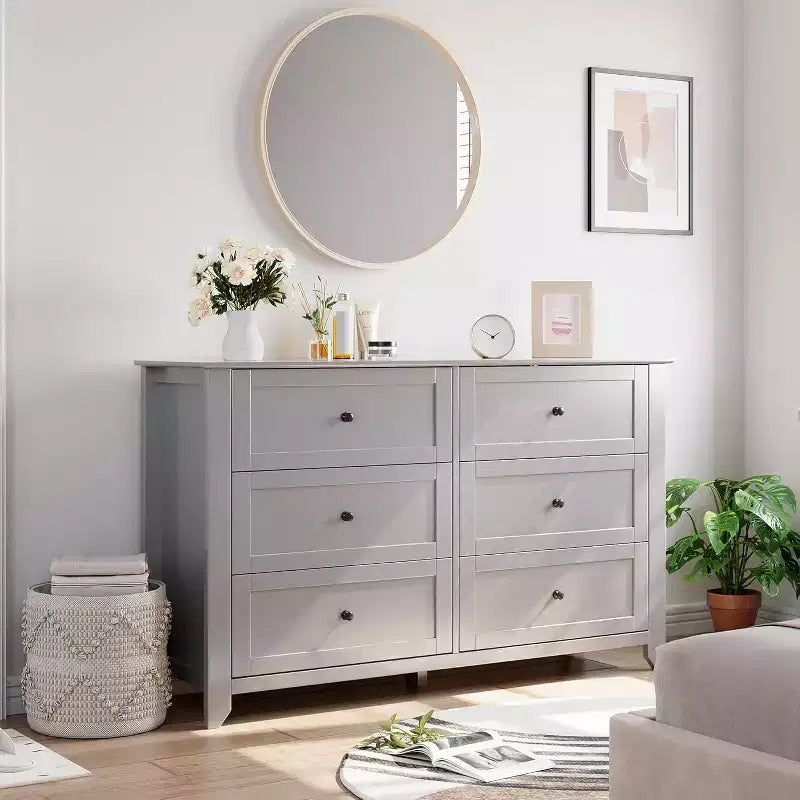 6 Drawer Dresser, 54 Wide Modern Storage Chest for Bedroom, Deep Drawers Organizer for Clothes, Living Room, Hallway