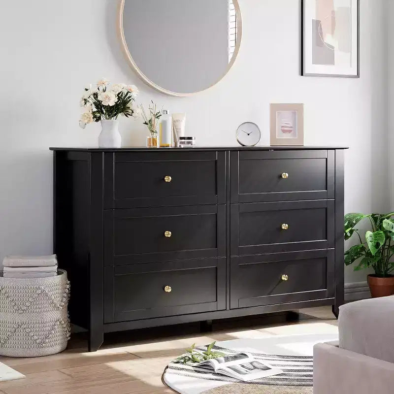 6 Drawer Dresser, 54 Wide Modern Storage Chest for Bedroom, Deep Drawers Organizer for Clothes, Living Room, Hallway