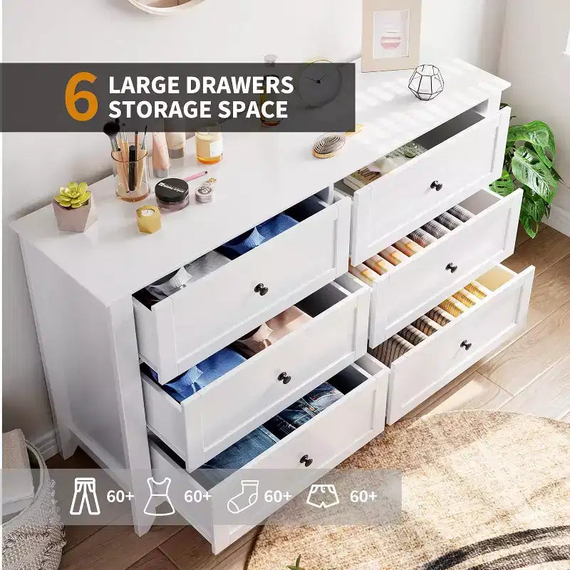 6 Drawer Dresser, 54 Wide Modern Storage Chest for Bedroom, Deep Drawers Organizer for Clothes, Living Room, Hallway