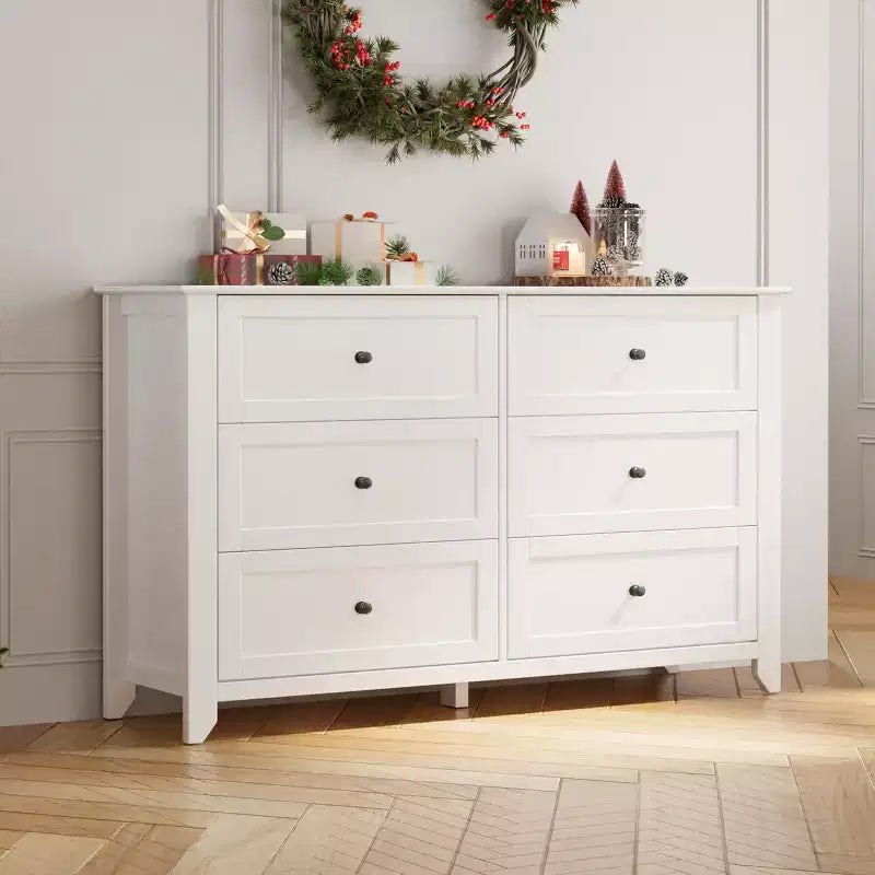 6 Drawer Dresser, 54 Wide Modern Storage Chest for Bedroom, Deep Drawers Organizer for Clothes, Living Room, Hallway
