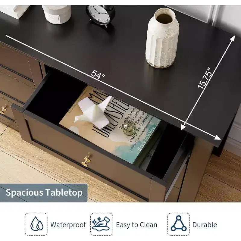 6 Drawer Dresser, 54 Wide Modern Storage Chest for Bedroom, Deep Drawers Organizer for Clothes, Living Room, Hallway