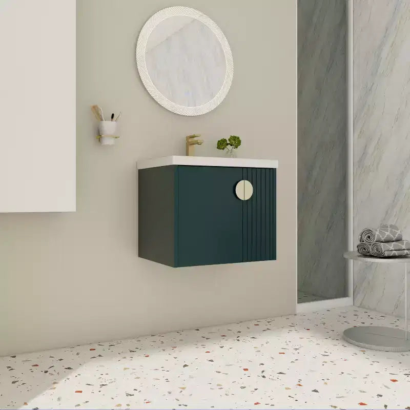Bathroom Vanity Cabinet with White Ceramic Sink, Floating Bathroom Vanity Wall Mounted Bathroom Vanity and Sink Combo with Soft-Close Door