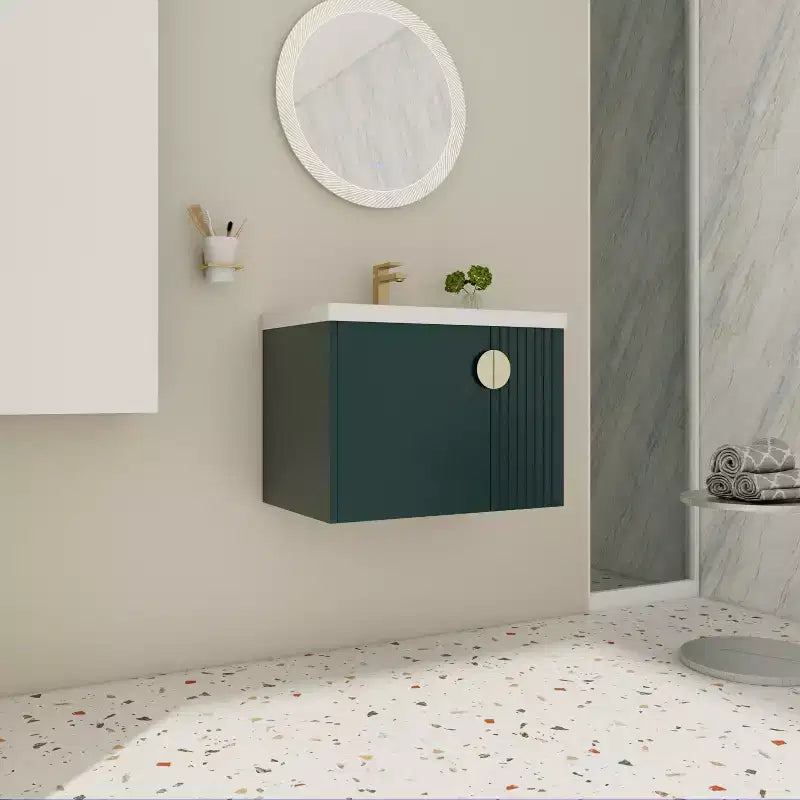 Bathroom Vanity Cabinet with White Ceramic Sink, Floating Bathroom Vanity Wall Mounted Bathroom Vanity and Sink Combo with Soft-Close Door