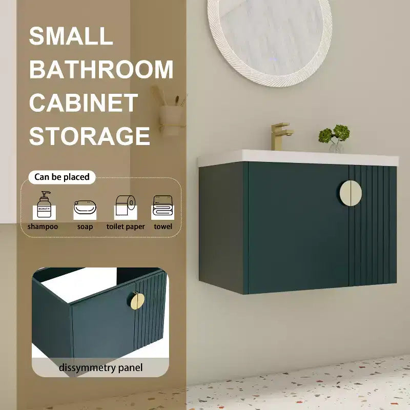 Bathroom Vanity Cabinet with White Ceramic Sink, Floating Bathroom Vanity Wall Mounted Bathroom Vanity and Sink Combo with Soft-Close Door