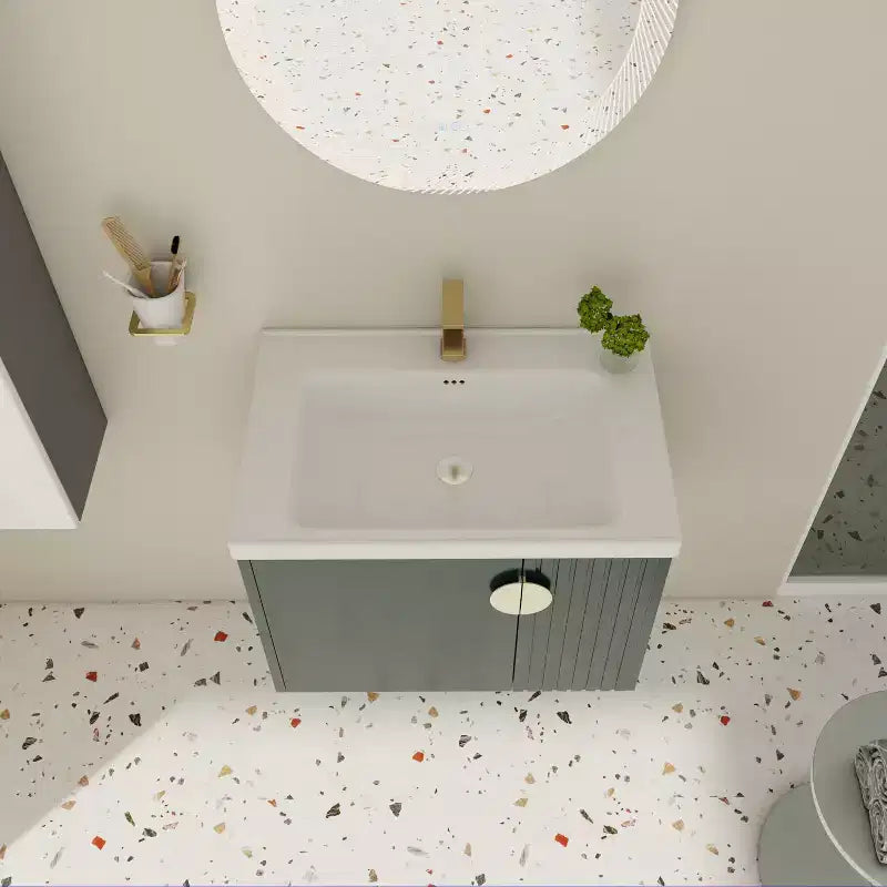 Bathroom Vanity Cabinet with White Ceramic Sink, Floating Bathroom Vanity Wall Mounted Bathroom Vanity and Sink Combo with Soft-Close Door