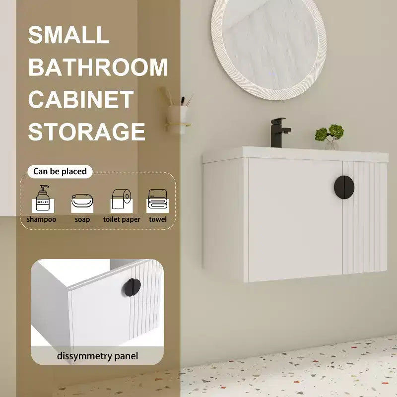 Bathroom Vanity Cabinet with White Ceramic Sink, Floating Bathroom Vanity Wall Mounted Bathroom Vanity and Sink Combo with Soft-Close Door