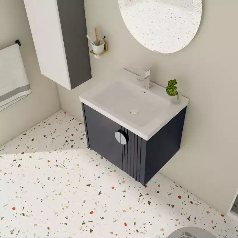 Bathroom Vanity Cabinet with White Ceramic Sink, Floating Bathroom Vanity Wall Mounted Bathroom Vanity and Sink Combo with Soft-Close Door
