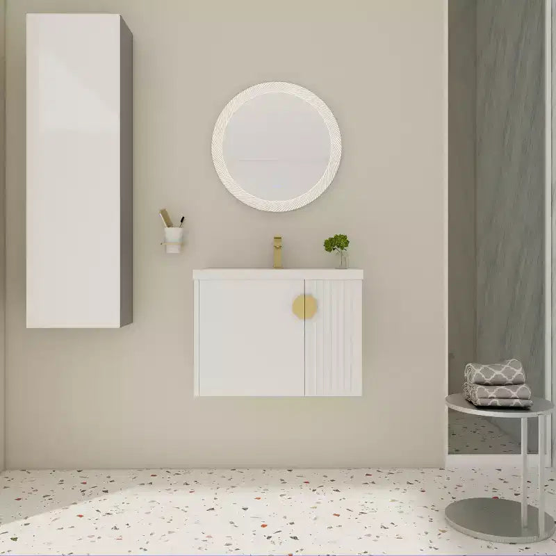 Bathroom Vanity Cabinet with White Ceramic Sink, Floating Bathroom Vanity Wall Mounted Bathroom Vanity and Sink Combo with Soft-Close Door