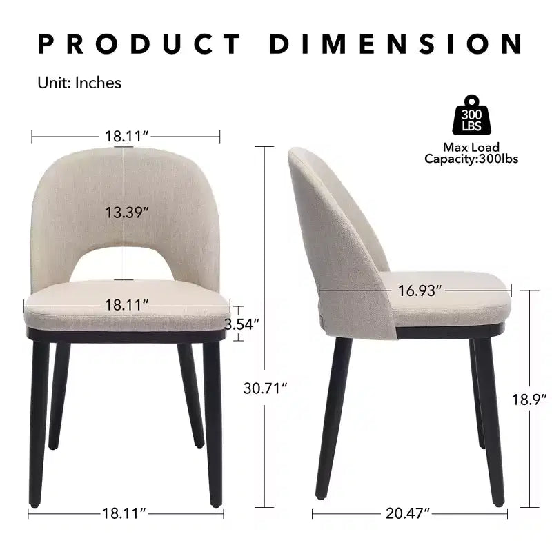 Set of 2 Upholstered Dining Chair, Modern Wood Kitchen Chairs with Back and Padded Cushion, Accent Side Chairs for Dining Room, Living Room