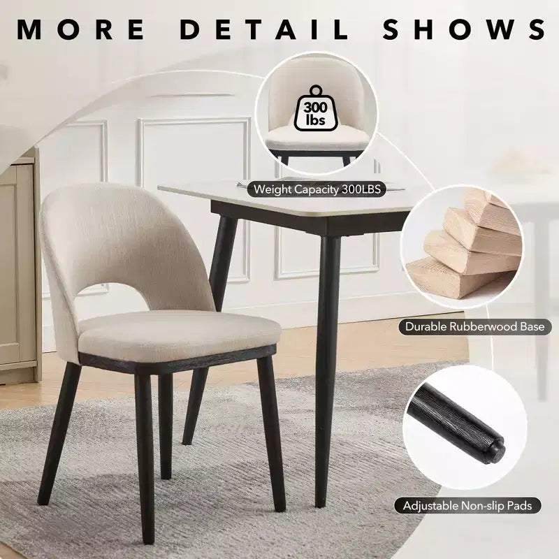 Set of 2 Upholstered Dining Chair, Modern Wood Kitchen Chairs with Back and Padded Cushion, Accent Side Chairs for Dining Room, Living Room