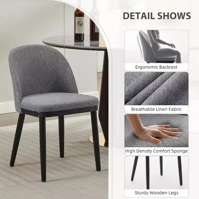 Set of 2 Upholstered Dining Chair, Modern Wood Kitchen Chairs with Back and Padded Cushion, Accent Side Chairs for Dining Room, Living Room