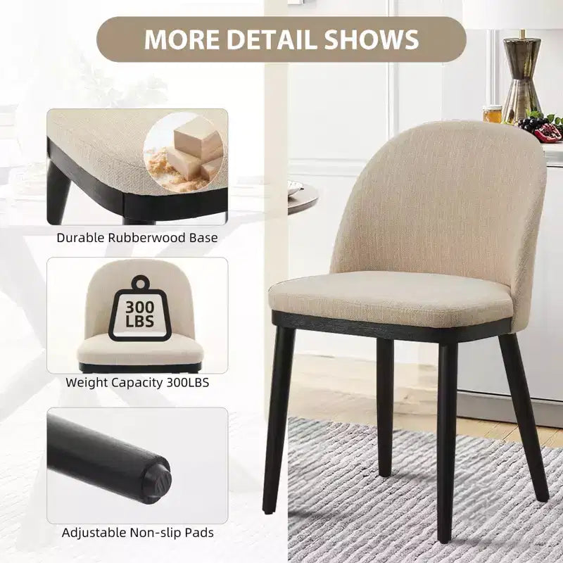 Set of 2 Upholstered Dining Chair, Modern Wood Kitchen Chairs with Back and Padded Cushion, Accent Side Chairs for Dining Room, Living Room