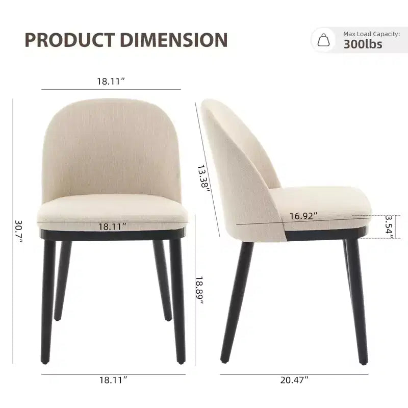Set of 2 Upholstered Dining Chair, Modern Wood Kitchen Chairs with Back and Padded Cushion, Accent Side Chairs for Dining Room, Living Room