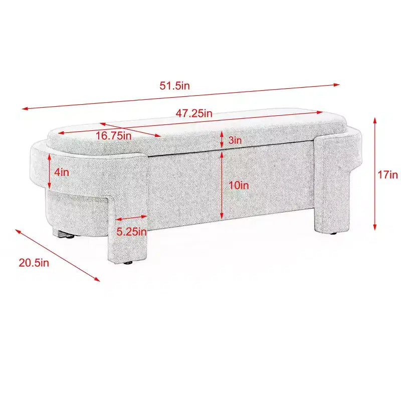 Linen Fabric Upholstered Bench with Large Storage Space for Living Room Bedroom Entryway White
