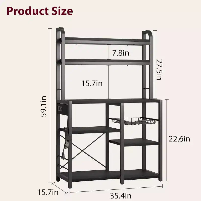 Multi-Tier Storage Organizer Rack 6-Tier Shelves with Power Outlets Microwave Stand Storage Cabinet Open Shelves for Kitchen Dining Living Room