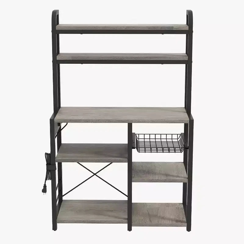 Multi-Tier Storage Organizer Rack 6-Tier Shelves with Power Outlets Microwave Stand Storage Cabinet Open Shelves for Kitchen Dining Living Room