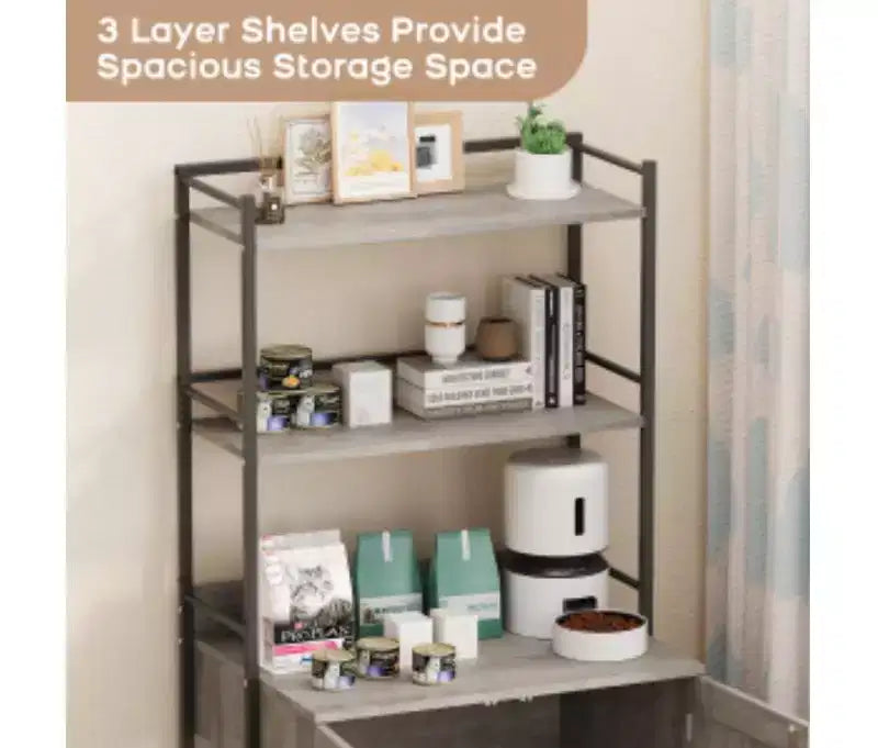 2-Tier Cat Litter Cabinet, MDF + PB + Iron Frame