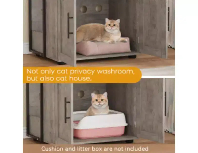 2-Tier Cat Litter Cabinet, MDF + PB + Iron Frame