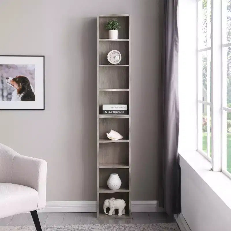 MAYEERTY 8 Layer Adjustable Shelf, Display, Ultre-thin Bookshelf with a Wavy Border Design for Living Room Gray