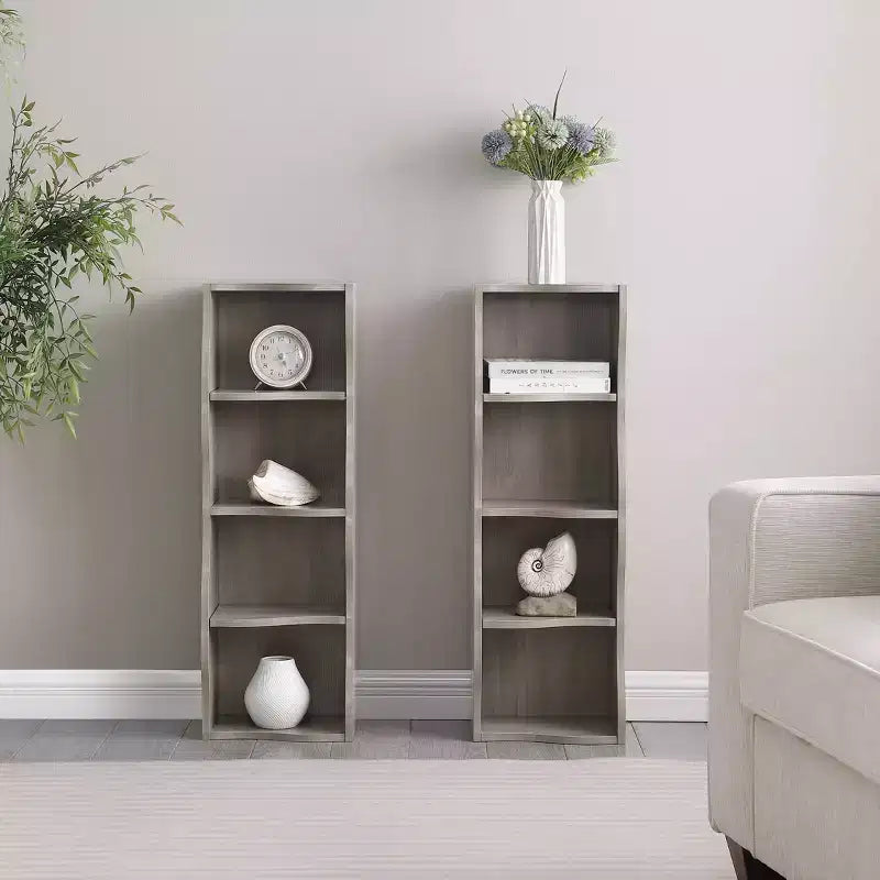 8 Layer Adjustable Shelf, Display, Ultre-thin Bookshelf with a Wavy Border Design for Living Room Gray