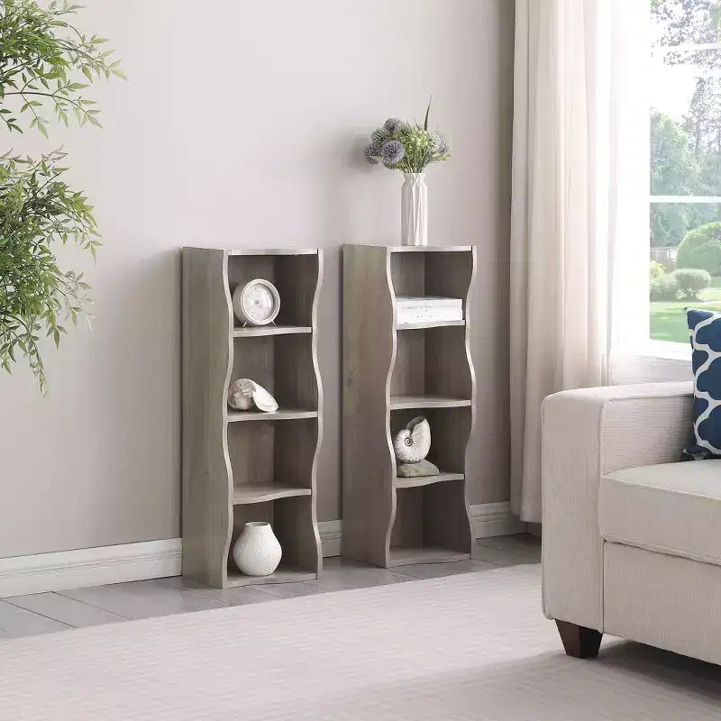 8 Layer Adjustable Shelf, Display, Ultre-thin Bookshelf with a Wavy Border Design for Living Room Gray