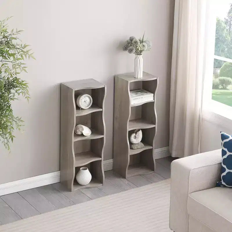 8 Layer Adjustable Shelf, Display, Ultre-thin Bookshelf with a Wavy Border Design for Living Room Gray