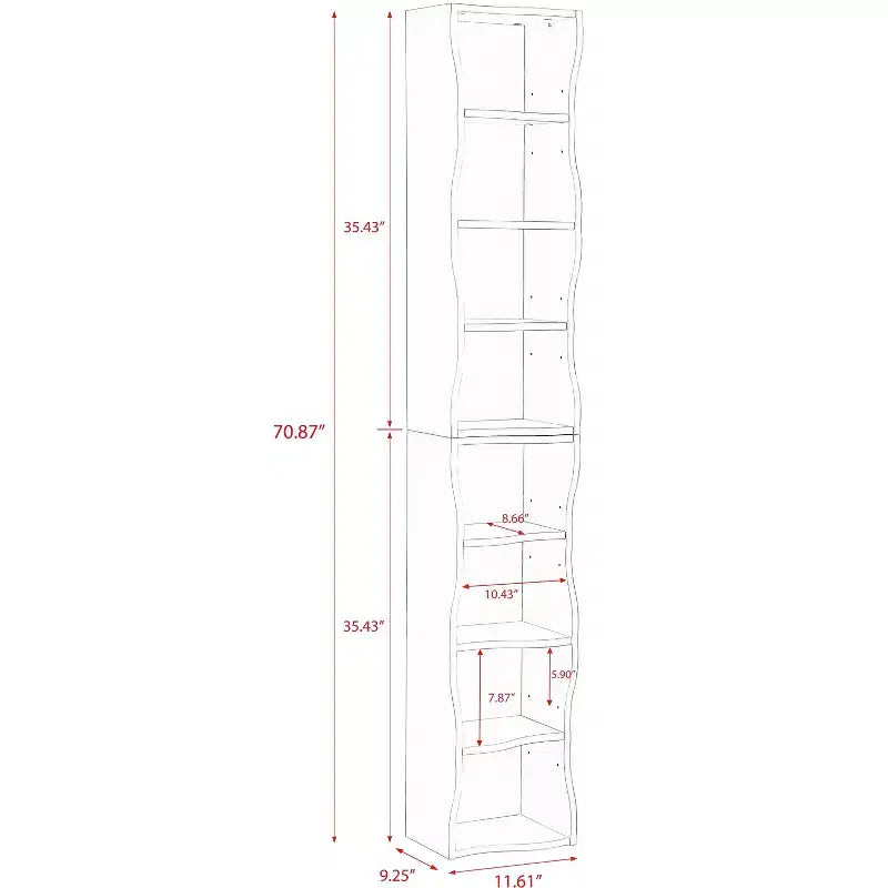 8 Layer Adjustable Shelf, Display, Ultre-thin Bookshelf with a Wavy Border Design for Living Room Gray