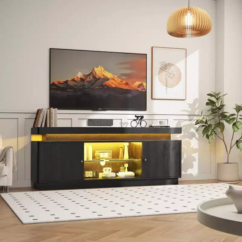 63'' TV Stand, Entertainment Center with Storage and Adjustable Shelf, Modern Media Console for Living Room