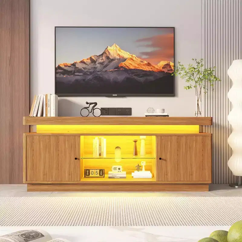 63'' TV Stand, Entertainment Center with Storage and Adjustable Shelf, Modern Media Console for Living Room