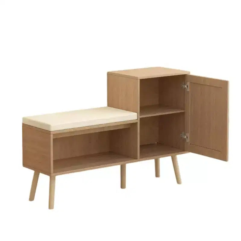 2-in-1 Shoe Cabinet Storage Bench, PP Rattan Shoe Cabinet with 2 Adjustable Shelves and Removable Cushion, Shoe Organization Storage Cabinet