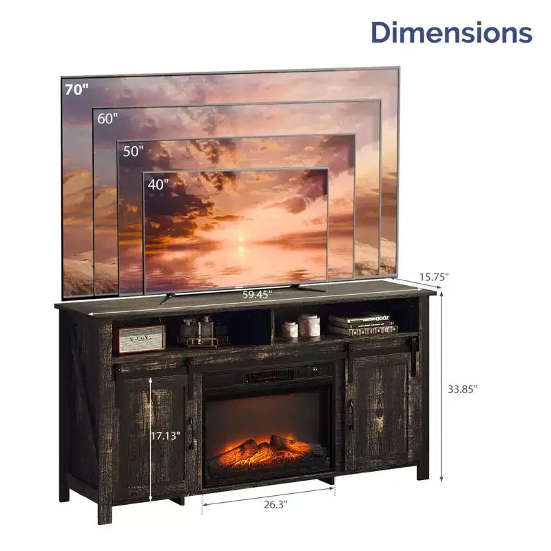 Farmhouse 59'' TV Stand For Tvs Up To 70'' With Electric Fireplace and 2-Door