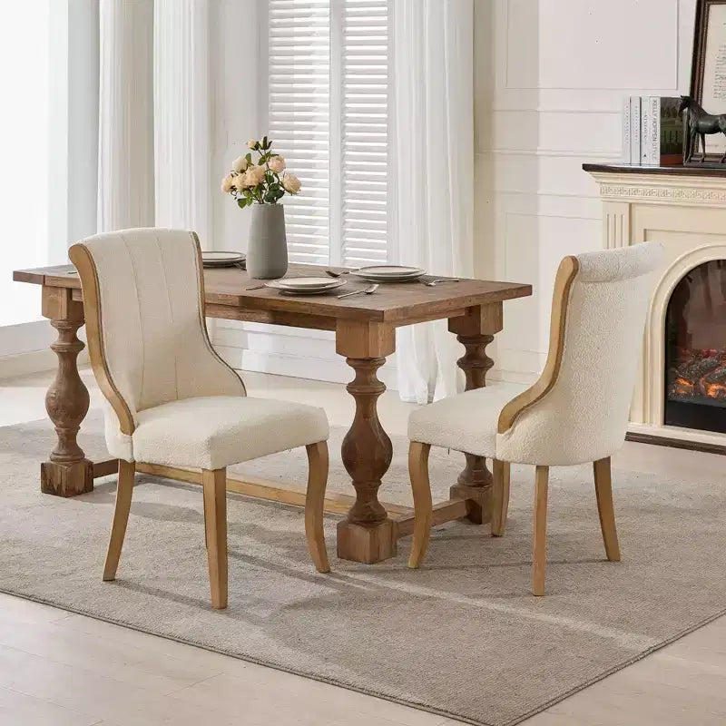 Snow Velvet Dining Chairs Set of 2,Modern Upholstered Lounge Chairs with Curved Wood Trim,Sculpted Legs,Accent Chair for Dining Room