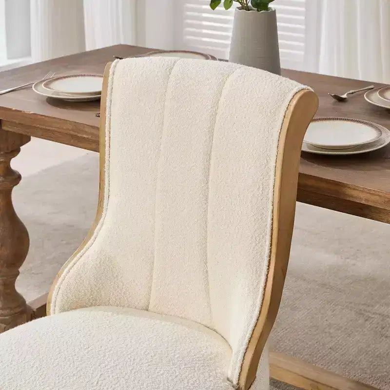 Snow Velvet Dining Chairs Set of 2,Modern Upholstered Lounge Chairs with Curved Wood Trim,Sculpted Legs,Accent Chair for Dining Room