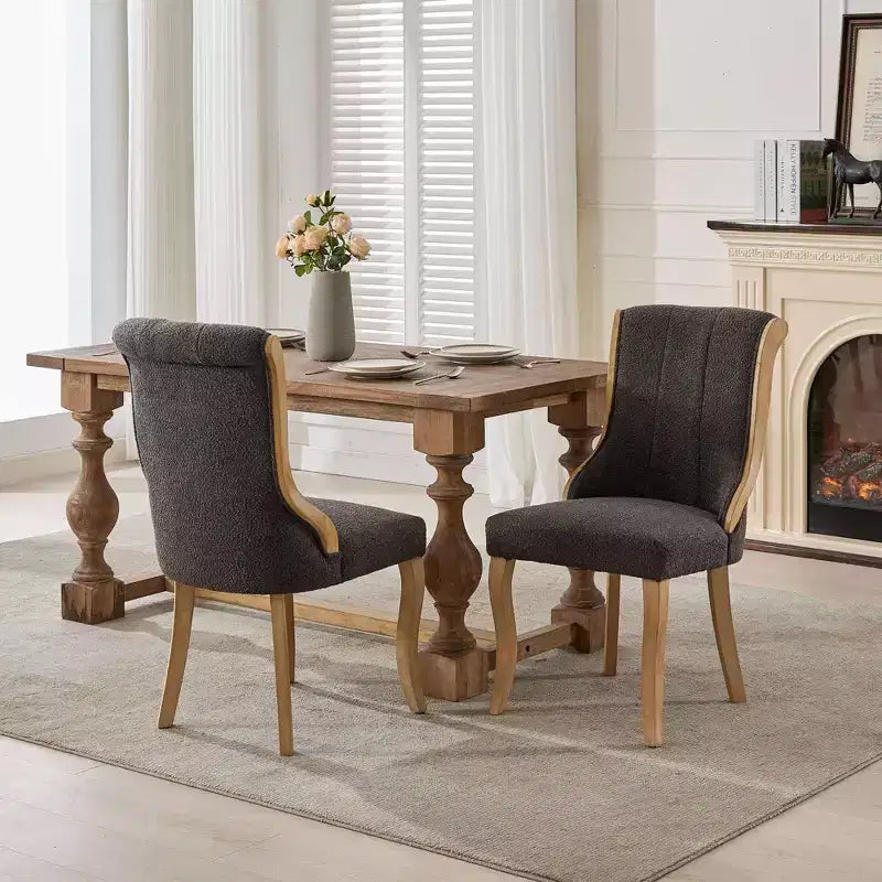 Snow Velvet Dining Chairs Set of 2,Modern Upholstered Lounge Chairs with Curved Wood Trim,Sculpted Legs,Accent Chair for Dining Room