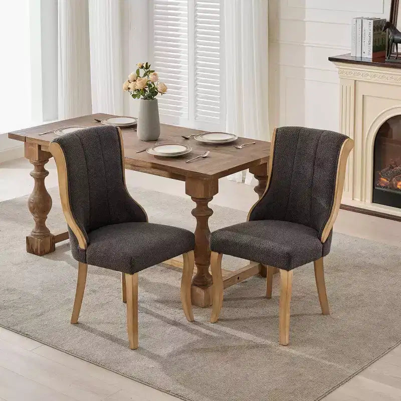 Snow Velvet Dining Chairs Set of 2,Modern Upholstered Lounge Chairs with Curved Wood Trim,Sculpted Legs,Accent Chair for Dining Room
