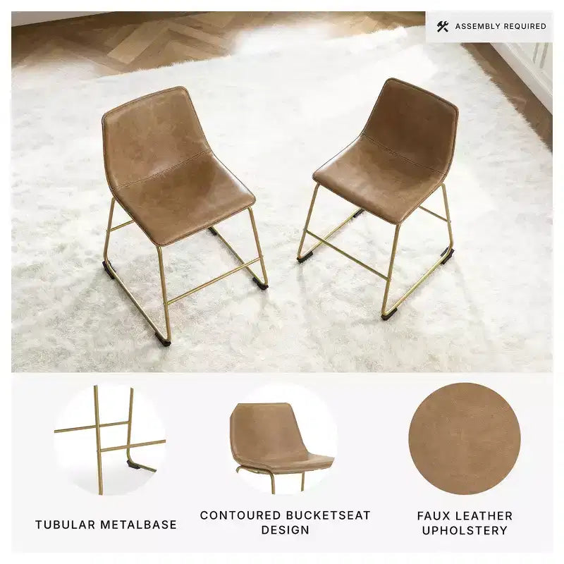 Dining Upholstered Side Chairs, Toast Faux Leather Seats with Gold-Tone Metal Frame