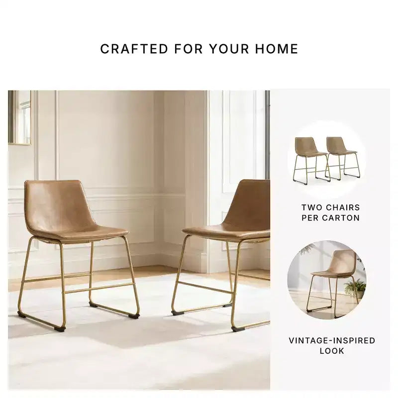 Dining Upholstered Side Chairs, Toast Faux Leather Seats with Gold-Tone Metal Frame
