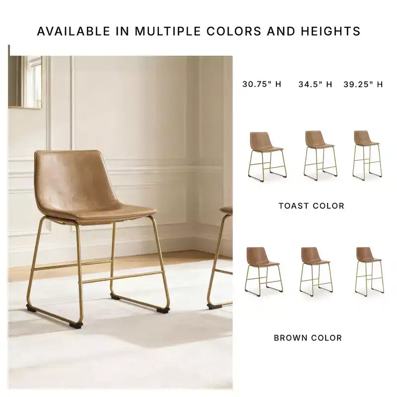 Dining Upholstered Side Chairs, Toast Faux Leather Seats with Gold-Tone Metal Frame