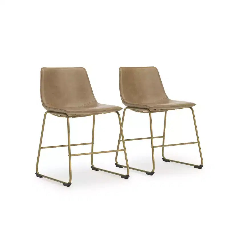 Dining Upholstered Side Chairs, Toast Faux Leather Seats with Gold-Tone Metal Frame