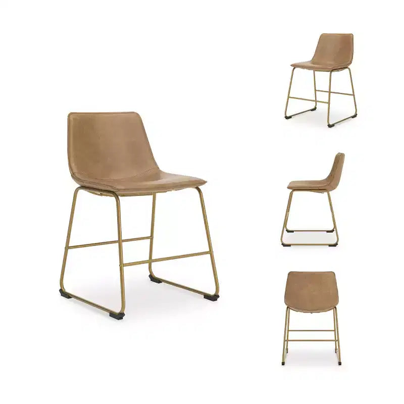 Dining Upholstered Side Chairs, Toast Faux Leather Seats with Gold-Tone Metal Frame